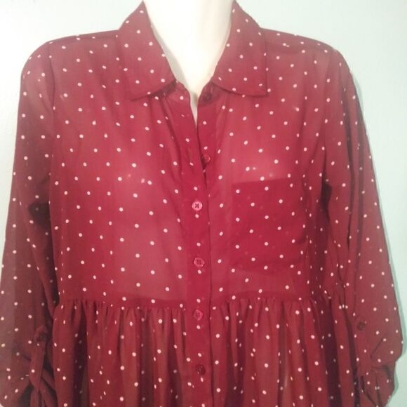 Red Camel sheer polka dot top - Picture 2 of 6